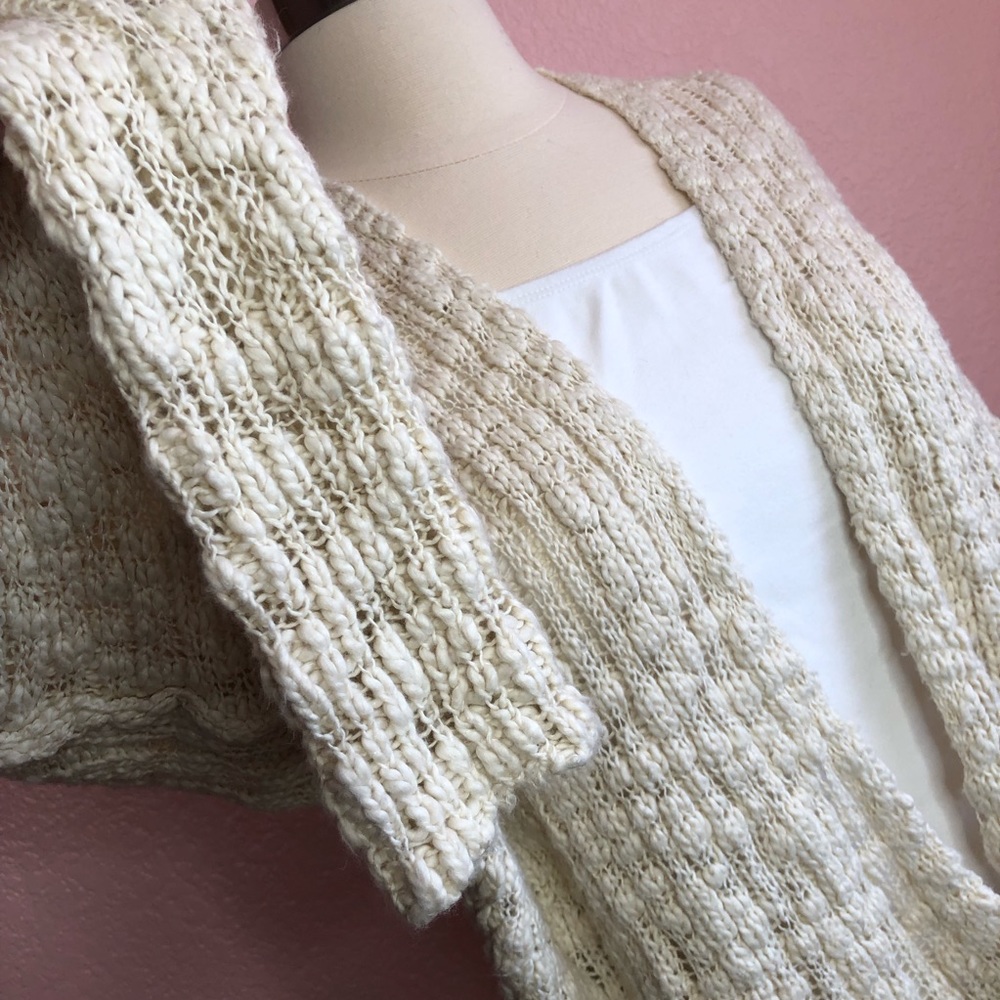 Free People Cotton V-Neck Off-White Oversized Cardigan- Size Small